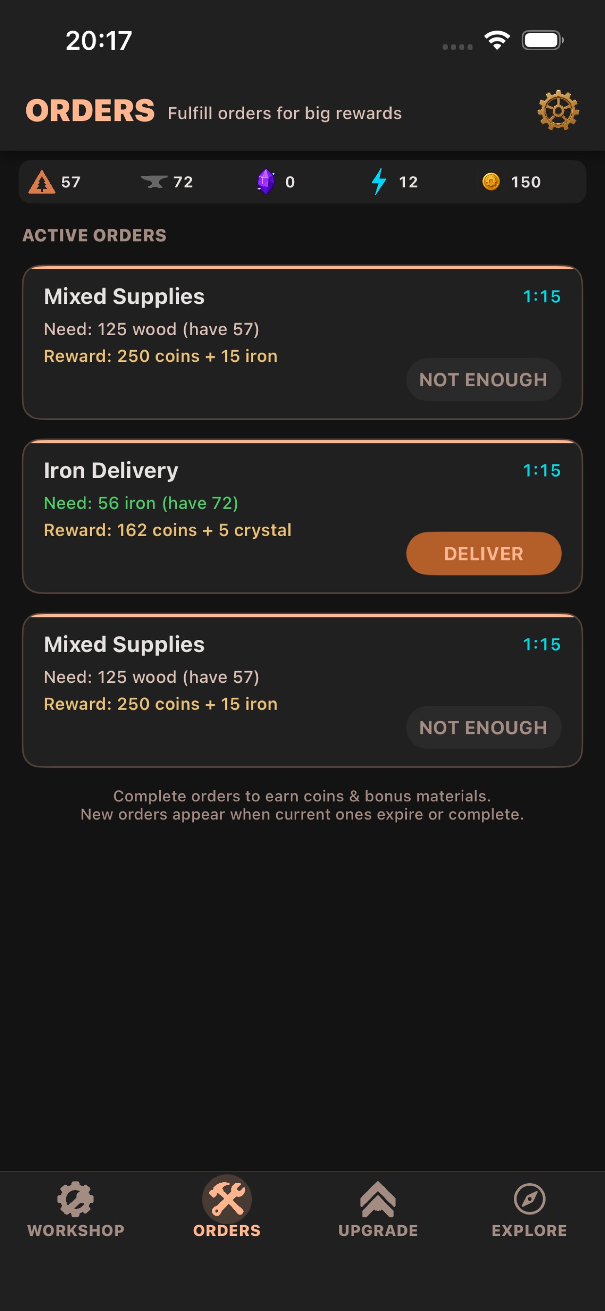 Machine crafting screen